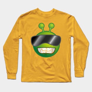 Funny Alien Monster ET Extraterrestrial Martian Green Man Emoji for Women, Men and Kids 2 Long Sleeve T-Shirt